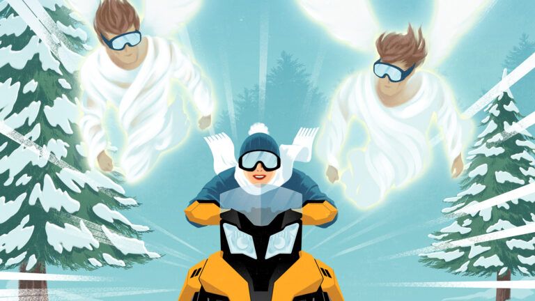 Snow angels flying with Cheryl during her crazy snowmobile ride.