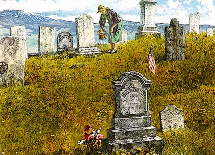An artist's rendering of Pauline in the cemetary