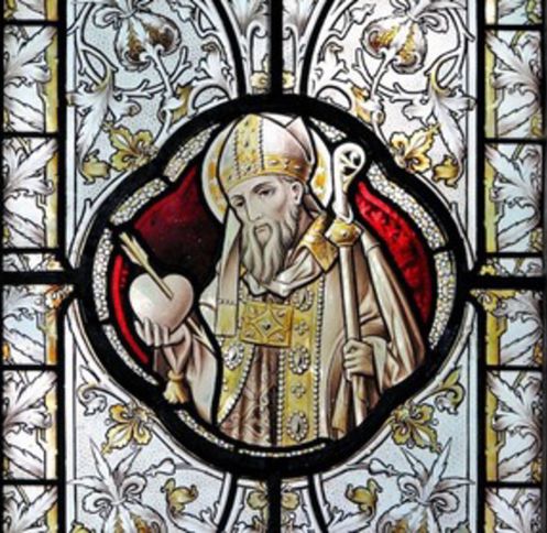 A picture of Saint Valentine in stained glass