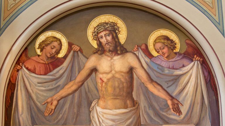 Fresco of Resurrected Christ from the Easter story in Carmelites church in Dobling