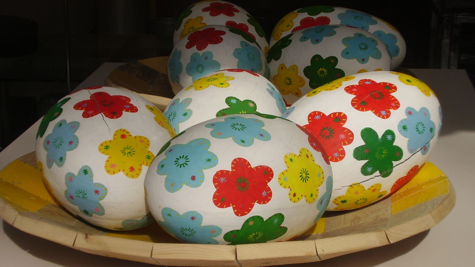 Large Easter eggs with a colorful floral design pattern from France